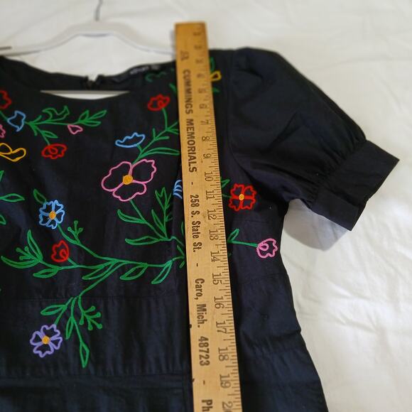 eShakti Sz XL 18 (US 12) Black Floral Embroidered Dress cotton blend - Picture 13 of 15